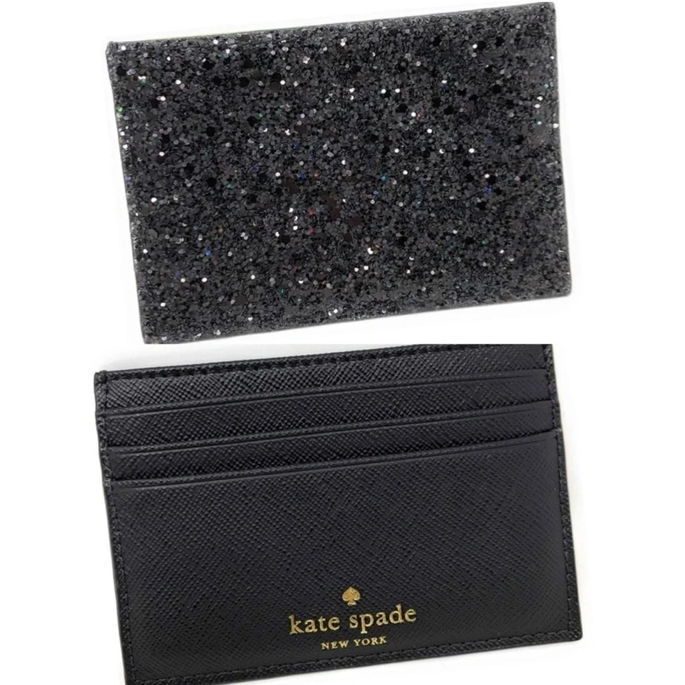 Kate Spade Greta Court Graham Black Glitter Card Holder Wallet